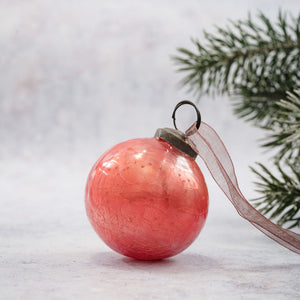 2" Peach Crackle Glass Christmas Bauble