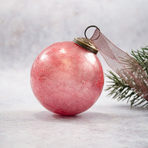 3" Peach Crackle Glass Christmas Bauble