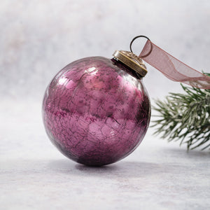 3" Mulberry Crackle Glass Christmas Bauble