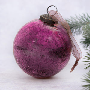 4" Mulberry Crackle Glass Christmas Bauble