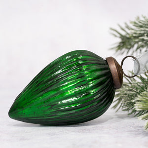 3" Large Emerald Ribbed Glass Pinecone