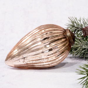 4" Extra Large Rose Ribbed Glass Pinecone