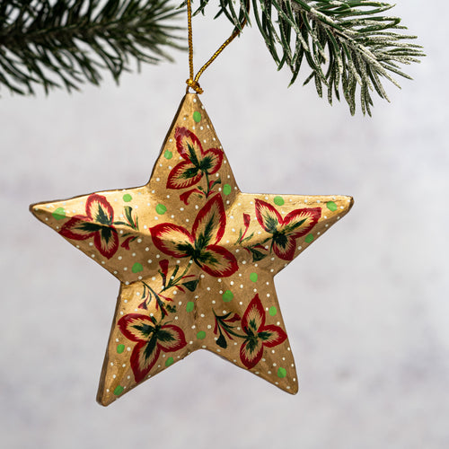 Gold with Red Tri Leaf 3D Hanging Star