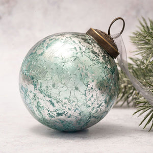 3" Large Mint & Silver Foil Crackle Glass Ball
