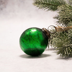 2" Medium Emerald Crackle Glass Christmas Bauble