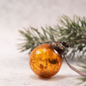 Set of 6 Small 1" Honey Crackle Glass Baubles