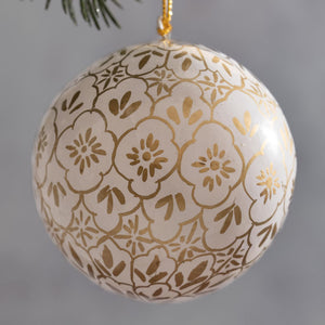 3" White & Gold Pattern Christmas Bauble