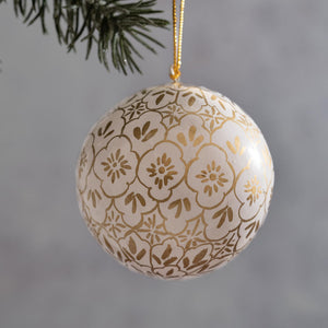 2" White & Gold Pattern Bauble