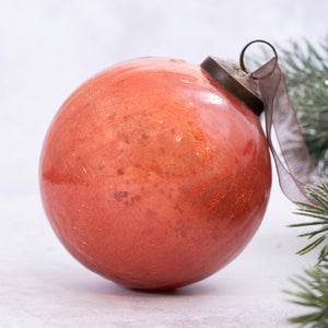 4" Peach Crackle Glass Christmas Bauble