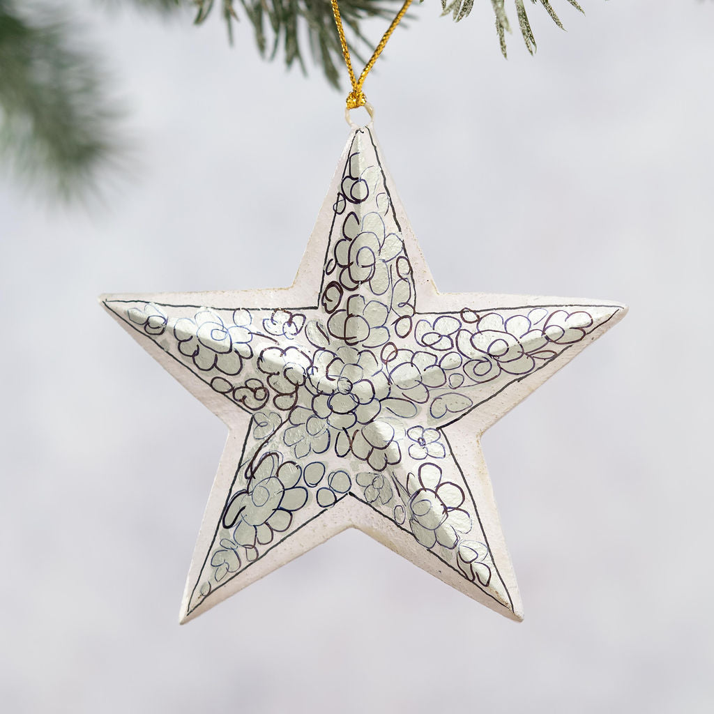 Silver & White Floral 3D Hanging Star