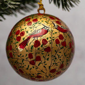 3" Gold & Red Bird Christmas Bauble