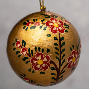 3'' Gold With Red Flower Christmas Bauble