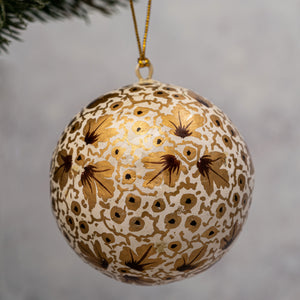 2" Gold & White Leaf Christmas Bauble