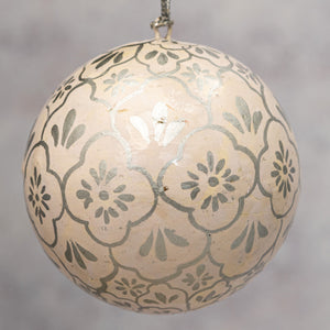 3" White and Silver Patterned Christmas Bauble