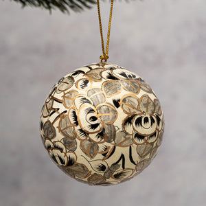 2" Grey Floral Christmas Bauble