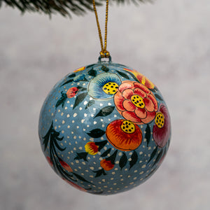 2" Blue Indian Floral Christmas Bauble
