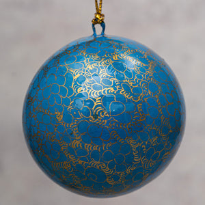 3" Azure Blue Pebble Design Christmas Bauble