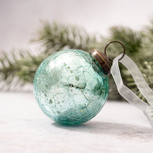 2" Medium Mint Crackle Glass Christmas Bauble