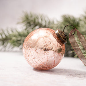 2" Medium Rose Quartz Crackle Glass Christmas Bauble