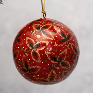 2" Red With Gold Tri Leaf Christmas Bauble