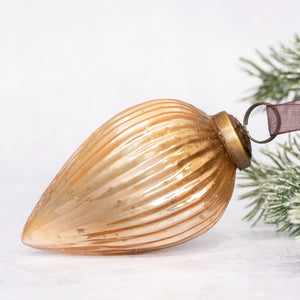 3" Large Champagne Ribbed Glass Pinecone