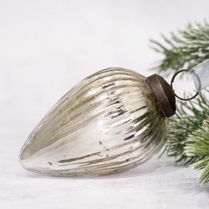3" Large Silver Ribbed Glass Pinecone