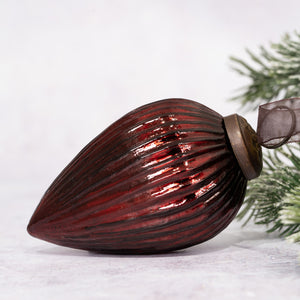 3" Large Wine Ribbed Glass Pinecone