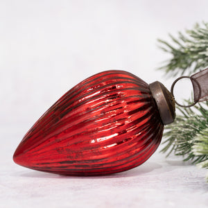 3" Large Red Ribbed Glass Pinecone
