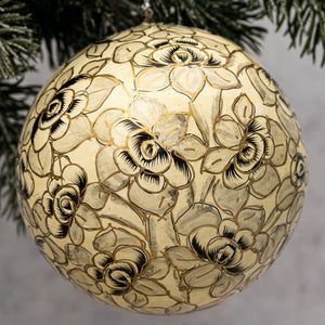 4" Grey Floral Christmas Bauble
