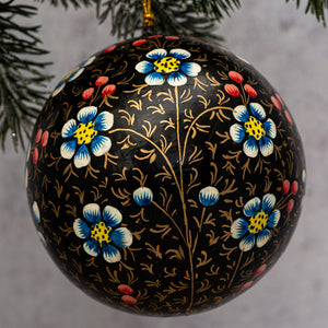 4" Black Indian Floral Christmas Bauble