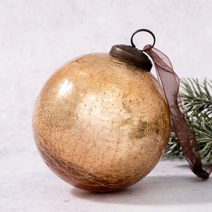 4" Extra Large Champagne Crackle Glass Christmas Bauble