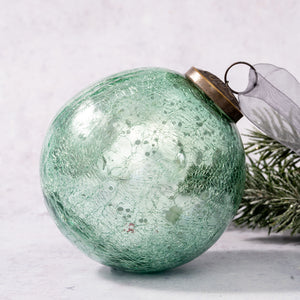 4" Extra Large Mint Crackle Glass Christmas Bauble