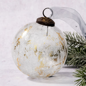 4" Extra Large Clear with Gold Foil Crackle Glass Ball