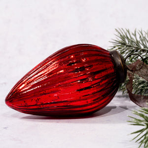 4" Extra Large Red Ribbed Glass Pinecone