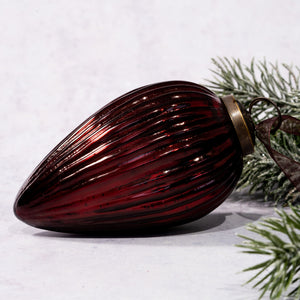 4" Extra Large Wine Ribbed Glass Pinecone