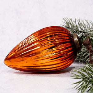 4" Extra Large Tangerine Ribbed Glass Pinecone