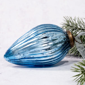 4" Extra Large Sky Ribbed Glass Pinecone