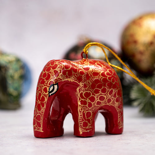 Red & Gold Pebble Design Hanging Elephant