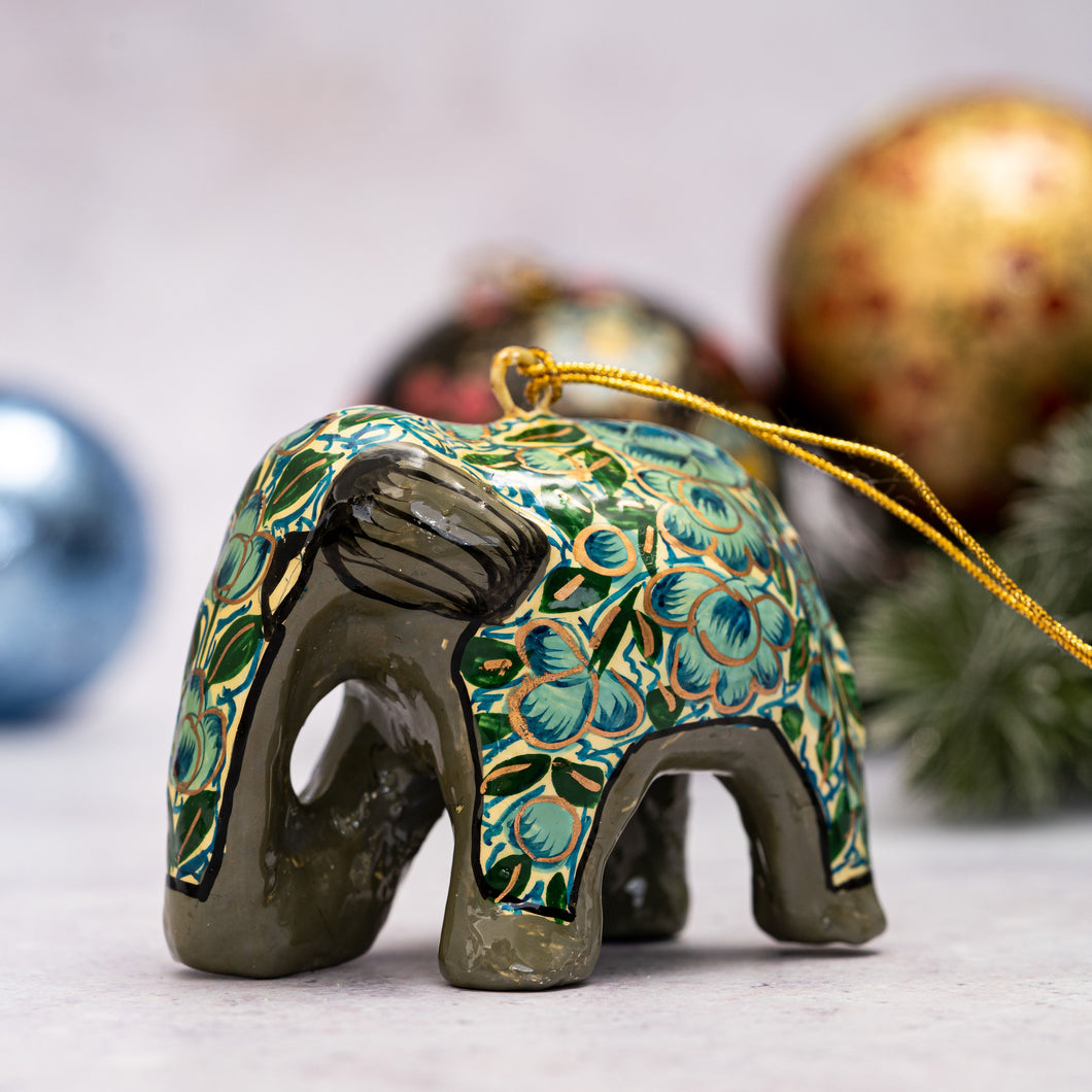 Turquoise & Green Floral Hanging Elephant