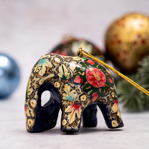 Turquoise & Pink Floral Hanging Elephant