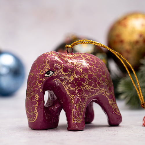 Mauve & Gold Pebble Hanging Elephant