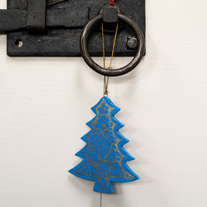 Azure Blue and Gold Pebble Hanging Christmas Tree