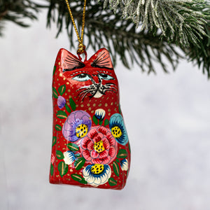 Red Indian Floral Hanging Cat