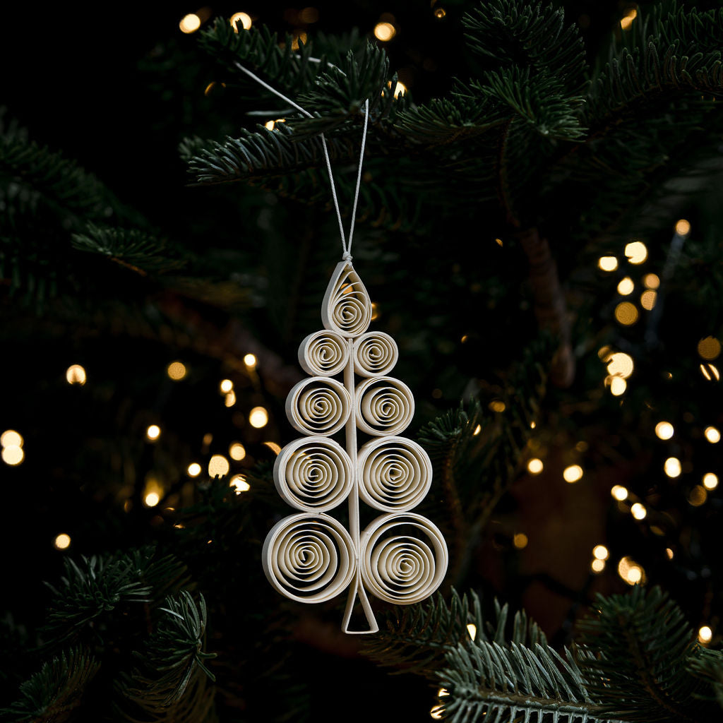 Quilled White Christmas Tree Hanging Decoration