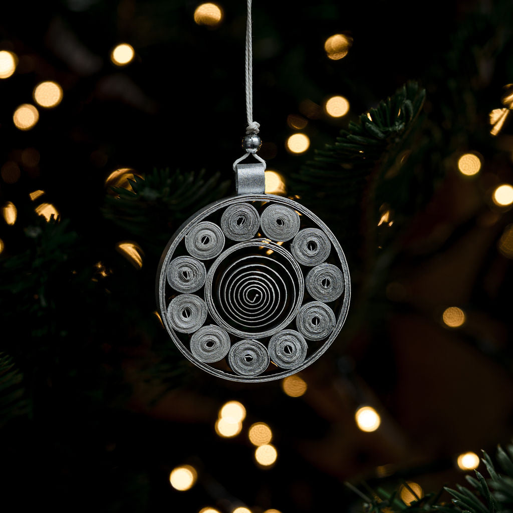 Quilled Mini Silver Bauble Hanging Decoration