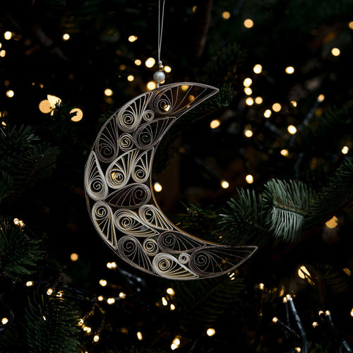 Quilled Gold & White Moon Hanging Decoration