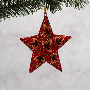 Red with Gold Tri Leaf 3D Hanging Star