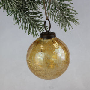 2" Medium Gold Luster Crackle Glass Christmas Bauble
