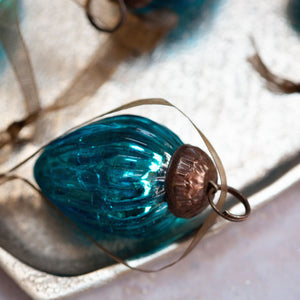 Set of 6 Small Turquoise 1" Crackle Glass Pinecones