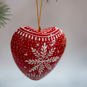 Red Snowflake Hanging Heart